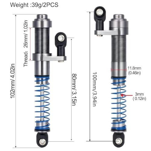 1/10 RC Aluminum Alloy Shocks Absorber – Adjustable 80-100mm Oil Damper for Crawler Car Axial SCX10 II 90046 Capra / TRX4 / Tamiya LCG / VS4-10 / D90 / Cheater Rigs (black) - color: black