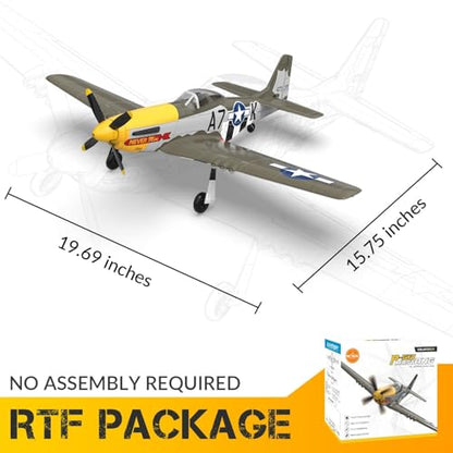 P51 Mustang RC Plane 4 Channel Brushless 500mm for Adults Outdoor | VOLANTEXR RTF RC Airplanes with X-Pilot Stabilizer, 3-Level Flight Mode to Learn, Aerobatic Flight for Fun, 2 Batteries