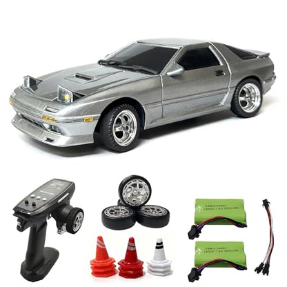YUCT LDRC LD1802 1/18 RC Drift Car Silver | High-Speed Drifting with Gyro, Two Batteries, Replacement Tires - color: Ld1802-silver