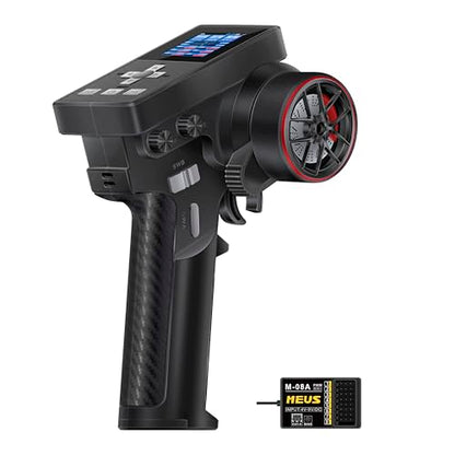 MEUS RACING ME-8B RC Transmitter 8 Channels 2.4GHz and Receiver for 1/8 1/10 1/18 1/24 RC Crawler Car Boat TRX4 TRX4M SCX10 SCX24 Upgrades Parts (Black) - color: With 08a Receiver, Black