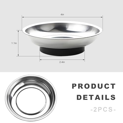 2 PCS Magnetic Tray Holders, Stainless Steel 4 Inch Round Trays Metal Parts Holder with Strong Magnet, Heavy Duty Thickened Trays for Screws Bolts Nuts Washers Pins - color: Round, M