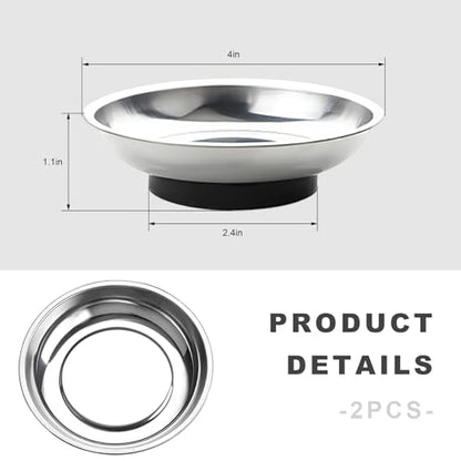 2 PCS Magnetic Tray Holders, Stainless Steel 4 Inch Round Trays Metal Parts Holder with Strong Magnet, Heavy Duty Thickened Trays for Screws Bolts Nuts Washers Pins - color: Round, M
