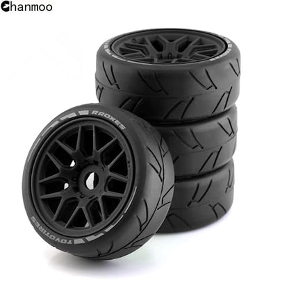 1/8 RC On Road Car Tires and Wheels Rims 17mm Hex 103mm Rubber Rally Tyres for 1:8 Scale RC On-Road Racing Car HPI WR8 HSP Hobao ARRMA Redcat Losi Kyosho VRX RC Rally Drift Car 4PCS (Black) - color: Black