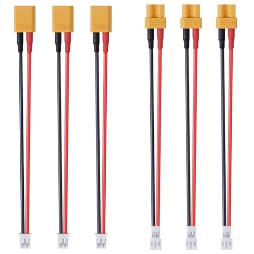 6PCS XT30 to JST PH2.0 Connector Plug Cable, XT30 Male Female Adapter Conversion Cable Wire 22AWG 10cm jst PH 2.0 Connector kit for RC Battery Plugs - size: XT30-JST 10cm 22AWG