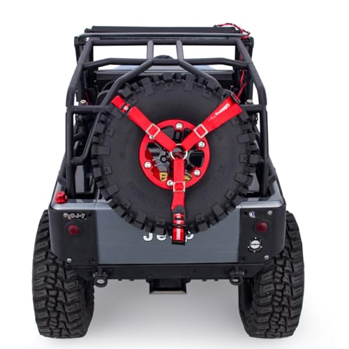 Y Strap for Spare Tire,1/10 Scale RC 3-Point Adjustable Spare Tire Tie Down Strap fit for Traxxas UDR TRX-4 Axial 90048 RR10 1.9" 2.2" Tire Roof Rack Accessories 3 Way Ratchet Strap Tie Down (Red) - color: Red
