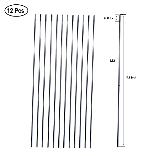M3 11.8Inch Pushrod Connector 304 Stainless Steel Rod Linkage for RC Model Airplane Helicopter Boat Car DIY Parts 12Pcs - size: M3x11.8"