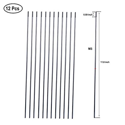 M3 11.8Inch Pushrod Connector 304 Stainless Steel Rod Linkage for RC Model Airplane Helicopter Boat Car DIY Parts 12Pcs - size: M3x11.8"