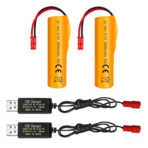 2PCS 3.7V 3000mAh Li-ion Battery with JST Plug with USB Charging Cable for HJ819 DE819 RC Boat Huina 1337 1338 1516 1517 1552 1554 1558 RC Engineering Vehicle Drift carTrucksToy Off-Road Racing