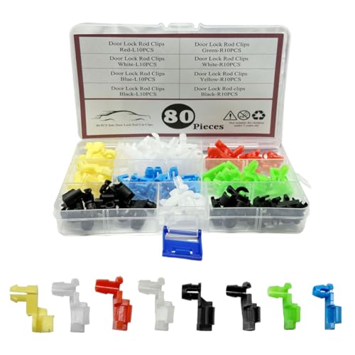 80PCS Car Door Lock Rod Clips Assortment Kit, Car Left Right Door Handle Rod End Retainer Clip, Universal Automotive Tailgate Hood Latch Locking Push Replacement Accessories (Colorful)