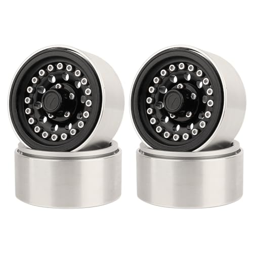 1/10 RC Crawler 4Pcs 1.9 Inch Beadlock Wheel Hub Rim Rims Aluminum Alloy for TRX4 TRX6 Axial SCX10 III AXI03007 GRT EX86190 RedCat,Five Hole nut (Black) - color: Black