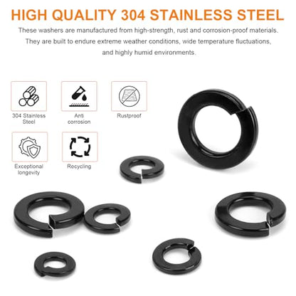 50Pcs 3/8" Spring Lock Washer, Black 304 Stainless Steel | SAE Split Lock Washer, Lock Washers & Flat Washers for Screws Bolts - color: Black, size: 3/8 Inch