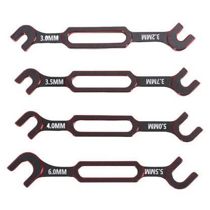 Tyenaza 4Pcs RC Wrench, 3.0 3.2 3.5 3.7 4.0 5.0 5.5 6.0mm Turnbuckle Nut Ball Joint Remover RC Universal Repair Tool for RC Crawler Car Boat (Red) - color: Red