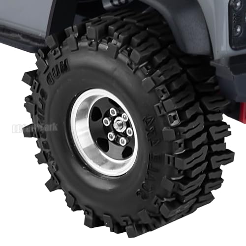 1.0 Beadlock Wheels and Tires for RC Crawler Car 1/18 TRX4M,1/24 SCX24,RC Off Road Buggy Rally Truck Wheels and Tires,RC Aluminium 1.0 in Rims and Rubber Tires w/Sponge,Black - color: Black - (1.0 in Beadlock Wheels)