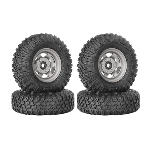 4PCS RC Car 1.55 Inch Tyres Aluminum Alloy Metal Beadlock Wheel Rim and Rubber Tires for 1/10 RC Crawler Car for Axial AX90069 D90 TF2 Tamiya CC01 LC70 MST JIMNY(85mm-6Spoke Grey) - color: 85mm-6spoke Grey