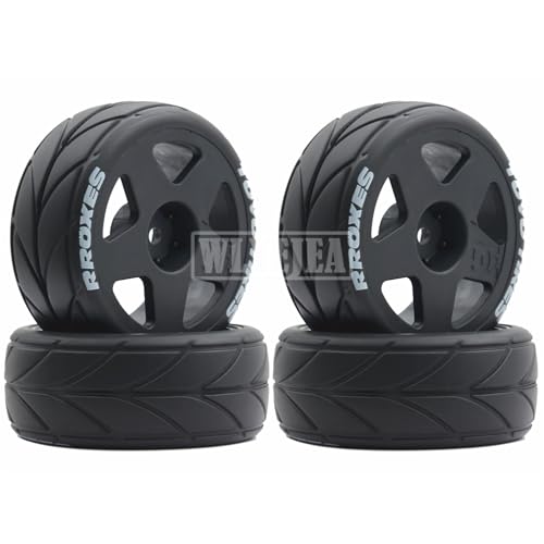 4PCS RC 1/10 On-Road Tires 65mm RC Rubber Tires w/Plastic Wheel Rim 12mm Hex Fit for 1/10 RC On-Road Rally Car HPI Tamiya TT01 TT02 Kyosho Wltoys 144001 - color: Black 2
