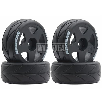 4PCS RC 1/10 On-Road Tires 65mm RC Rubber Tires w/Plastic Wheel Rim 12mm Hex Fit for 1/10 RC On-Road Rally Car HPI Tamiya TT01 TT02 Kyosho Wltoys 144001 - color: Black 2