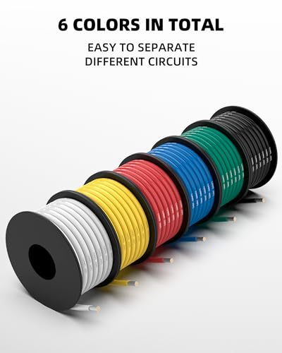 NAOEVO 12 Gauge Wire, Tinned Copper Silicone 12 AWG Automotive Wire, 90FT | 200°C, High Conductivity, Flexible 12 AWG Stranded Wire, 12 AWG Wire for Automotive, LED, DIY, Circuit (6 Colors 15ft/Spool) - size: 15ft, style: 12AWG