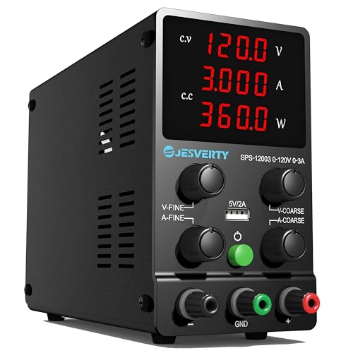 DC Power Supply Variable, 0-120V 0-3A Adjustable Switching DC Regulated Bench Power Supply with High Precision 4-Digit LED Display, 5V/2A USB Port, Coarse and Fine Adjustment SPS-12003 - color: SPS(Red LED), size: 120V 3A
