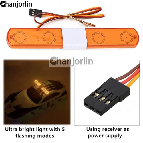 1/10 RC Car Simulation Police Lights Multi-Function Flash LED Lamp Nine Flashing Light Modes for 1/8 Crawler Off Road Rally Truck Cars HSP Traxxas Tamiya RC4WD Axial Arrma (Yellow 145mm) - color: Yellow 145mm