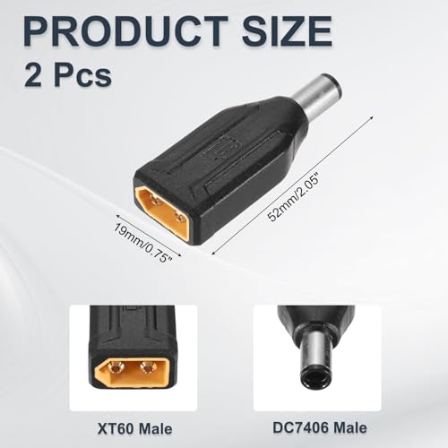 MECCANIXITY 2 Pack XT60 Adapter, XT60 Male to DC7406 Male 7.4 x 0.6mm Wireless Adapter, XT60 Connectors Wireless for Solar Panel, Laptop Power Supply - style: XT60 Male to DC7406 Male