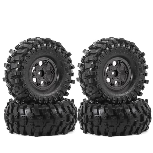 1.9 Rock Crawler Mud Tires and Plastic Wheels Rims OD 118mm 1/10 rc Rubber Grappler hubs Tyres with Foam for 1:10 Crawler Car Tamiya CC01 Traxxas TRX4 Axial SCX10 II RC4WD Gen8 4PCS (Black) - color: Black