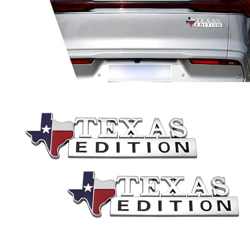 2 PCS Texas Flag Edition Emblems for Car, 3D Metal Off-Road Vehicle Badge Decals, Car Body State Flag Logo Sticker, Universal Personality Badge Modification Sticker for Cars Trucks (Silver)
