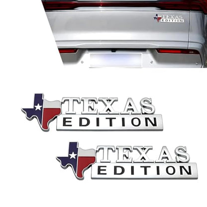 2 PCS Texas Flag Edition Emblems for Car, 3D Metal Off-Road Vehicle Badge Decals, Car Body State Flag Logo Sticker, Universal Personality Badge Modification Sticker for Cars Trucks (Silver)