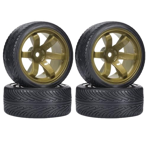 1/10 Drift Wheels and Tires Set,WONFAST 4PCS 63mm Plastic Hard Tyres 6-Spoke Wheels Rims 12mm Hex for 1:10 RC On-Road Drifting Car Replacement for HSP Tamiya HPI Kyosho (Gold) - color: Gold
