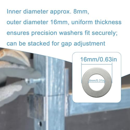 48 Pcs M8x16mm 304 Stainless Steel Shim Washers, Precision Thin Spacers | 0.1, 0.2, 0.3 and 0.5mm, 12 pcs each, flat spacer washers for M8 bolts, electronics assembly and mechanical repair - size: M8X16