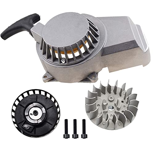 GOOFIT Alloy Pull Recoil Starter with Flywheel for 2 stroke 47cc 49cc Engine Pocket Dirt Bike Mini ATV Quad Wheeler Gray - color: Gray