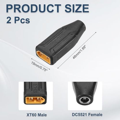 MECCANIXITY 2 Pack XT60 Adapter, XT60 Male to DC5521 Female 5.5 x 2.1mm Wireless Adapter, XT60 Connectors Wireless for Laptop Power Supply,Solar Panel - style: XT60 Male to DC5521 Female