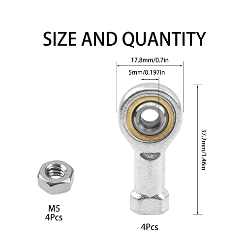 4Pcs SI5T/K Bore 5mm Metric Rod End Joint Bearing Self-Lubricating Female Thread Right Hand