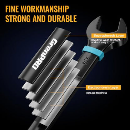 GRENPRO 23PC Flex Head Ratcheting Wrench Set SAE & Metric Combination Sets | 1/4"-3/4"&6-18mm Bolt Gauge, Electro-Coated 72-Tooth 180° Open End 12Pt, Color Rings, Roll Pouch for Auto&Home Repair - style: Flex Head Ratcheting Wrench Set with Color Ring (Me