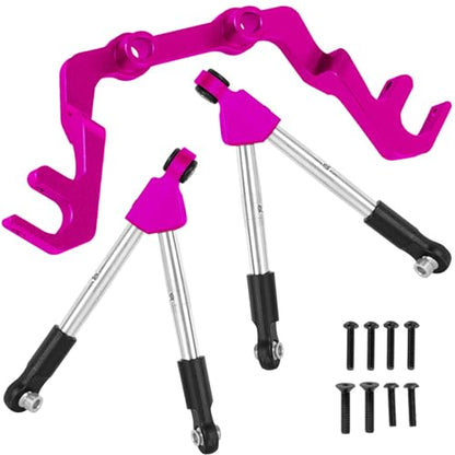 RC Front Tie Rods with Stabilizer Upgrades Part for 1/10 Slash 4X4 LCG,Alloy Aluminium Front Positive and Negative Teeth Pull Rod + Fixed Code Combination-Set,Pink - color: Pink - (Upgrades)