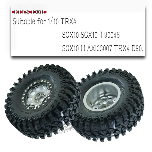 RC 2.2in Tires Tyres & Aluminium 2.2in Beadlock Wheel Rim for 1/10 SCX10 Capra AMG 6x6 TRX4 Gen8 Everest Gen 7 Pro RC Crawler (4PCS Silver) - color: Silver/2.2wheels-scx10