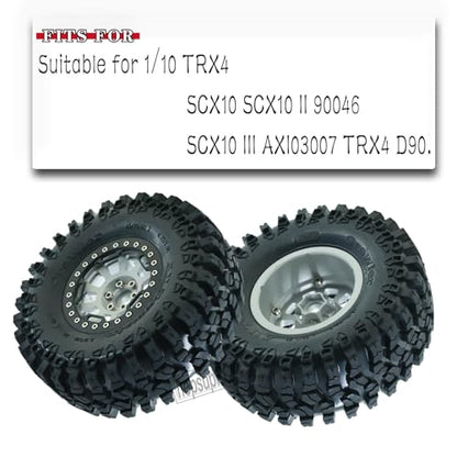RC 2.2in Tires Tyres & Aluminium 2.2in Beadlock Wheel Rim for 1/10 SCX10 Capra AMG 6x6 TRX4 Gen8 Everest Gen 7 Pro RC Crawler (4PCS Silver) - color: Silver/2.2wheels-scx10