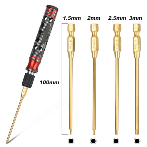 1/4" Drive RC Hex Driver Bit Set, 1.5mm 2.0mm 2.5mm 3.0mm Hex Allen Wrench Drill Bits Screwdriver for RC Repair