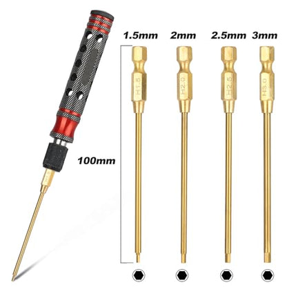 1/4" Drive RC Hex Driver Bit Set, 1.5mm 2.0mm 2.5mm 3.0mm Hex Allen Wrench Drill Bits Screwdriver for RC Repair