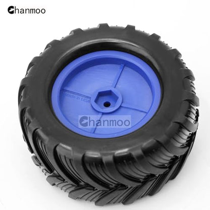 1/18 RC Monster Truck Tires and Hard Plastic Wheels Rims 12mm Hex 1/10 Rubber Buggy Off Road Tyres OD 100mm for 1/16 1/12 1/14 Scale Truck Car Traxxas E-REVO HSP HPI Tamiya Losi 4PCS (Bule) - color: Bule