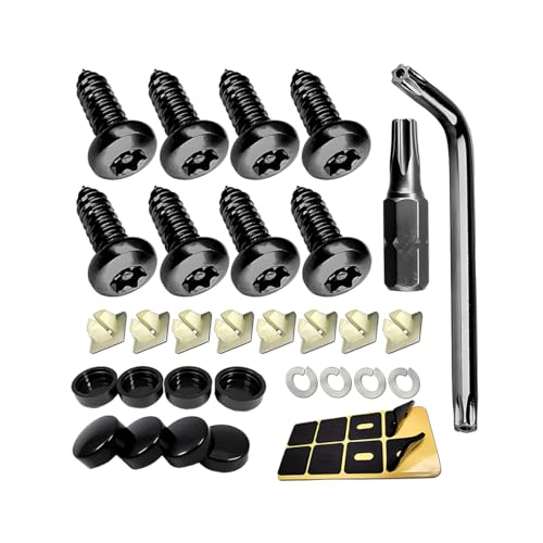 Anti-Theft License Plate Screws Kit, M6 1/4" Stainless Steel Rust-Proof Tag Frame Mounting Bolt Fastener, Tamper Proof Auto Tag Plate Screw Nut Caps Cover Kit, Universal Fit
