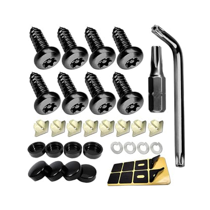 Anti-Theft License Plate Screws Kit, M6 1/4" Stainless Steel Rust-Proof Tag Frame Mounting Bolt Fastener, Tamper Proof Auto Tag Plate Screw Nut Caps Cover Kit, Universal Fit