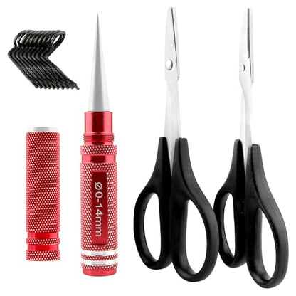 RC Body Reamer 0-14mm Hole Puncher with Sleeve & Curved & Straight Scissors & 8 Pieces Body Clips Set Cars Body Mounting for RC Vehicle Truck Plastic Body Shell Cover Hobby Repair Tools (Red) - color: Red