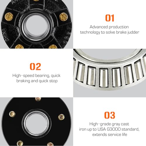Aeagle 2 Sets 5 on 4.5" Bolt Circle Trailer Hub 5 Lug Idler Hub Kits for 3,500lbs 1-1/16'' to 1-3/8'' Tapered Axle, Replacement for L68149 L44649 Inner & Outer Cone Bearings
