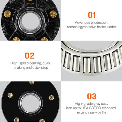 Aeagle 2 Sets 5 on 4.5" Bolt Circle Trailer Hub 5 Lug Idler Hub Kits for 3,500lbs 1-1/16'' to 1-3/8'' Tapered Axle, Replacement for L68149 L44649 Inner & Outer Cone Bearings