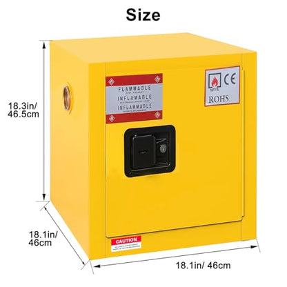 Hazardous Flammable Storage Safety Cabinet 18"x18"x18" Fire Proof Safe | 4 Gal Industry Locker, 3-Point Locking, Double-Wall Steel, Dual Locks, OSHA Compliant, For Gasoline Liquid Fuel Chemical - size: 18.1"*18.1"*18.3"