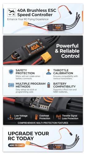 VGEBY Brushless ESC, 40A RC Brushless Motor Electric Speed Controller 5V/3A BEC Output for RC Drone Airplanes Accessory Modeling Accessories 50 Amp Esc Airplane Brushless Esc
