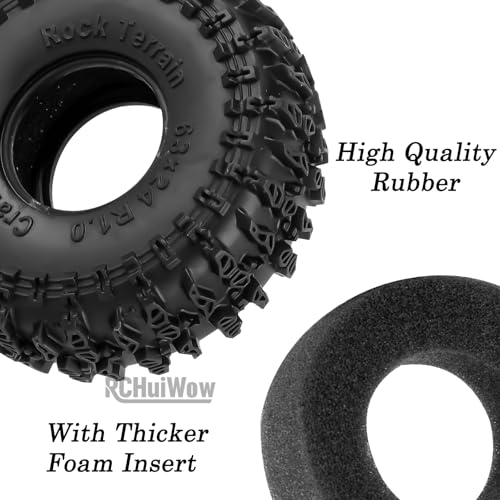 1.0" Metal Beadlock Wheel Rims Rubber Crawler Tires, Alloy Wheel Hub Off Road Rubber Soft Tire Replacement Accessories for 1/18 TRX4M 1/24 SCX24 FCX24 Mini RC Crawler Car Hop Up Parts,Style 1 - style: style1(4pcs)