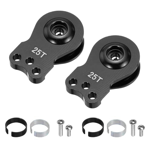 MECCANIXITY 2pcs 25T Servo Horn Arm Adjustable 3 Hole High-Torque Aluminum Alloy Servo Arm for 1/10 RC Model Car Truck Robot Boat Airplane, Black - color: Black