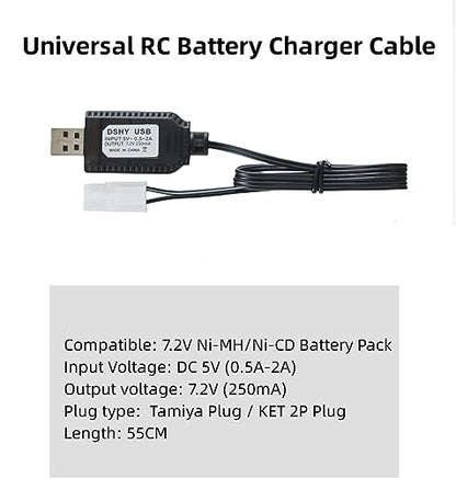 Universal RC Charger Cable with Tamiya Plug/KET 2P Connector Plug for 7.2V Ni-MH/Ni-CD (6S) Battery Pack, Compatible RC Car/Boat/Plane/Drone/Tank/Helicopters/Other Remote Control Toys