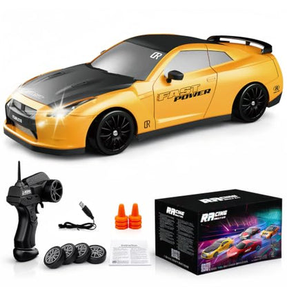 Remote Control Car RC Drift Car 2.4GHz 1:24 Scale 4WD High Speed RC Cars Vehicle with LED Lights Drifting Tires Racing Sport Toy Cars for Adults Boys Girls Kids Gift - color: Yellow
